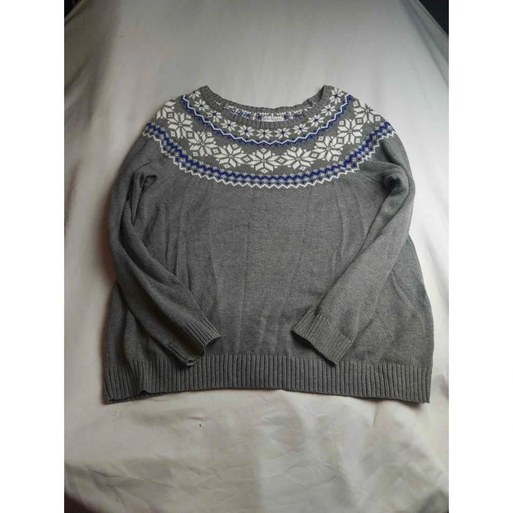 Kim Rogers Curvy Gray Fair Isle Snowflake Cotton Sweater 2X Womens Long Sleeve